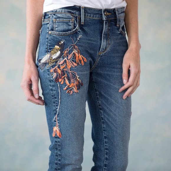 Sundance Denim - Sundance Driftwood Jackie Bird Embroidered Jeans Sz:29 $129 Shortened Inseam:27"